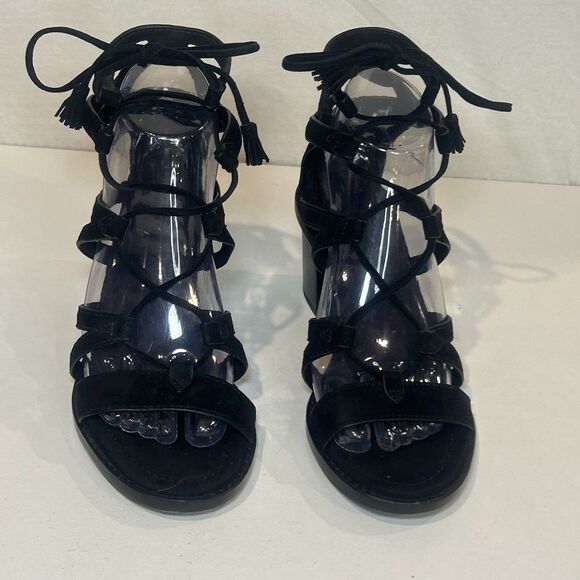 Frye Brielle Gladiator Women Size 7.5 Black Suede High Heel Ankle Sandal - Picture 2 of 8